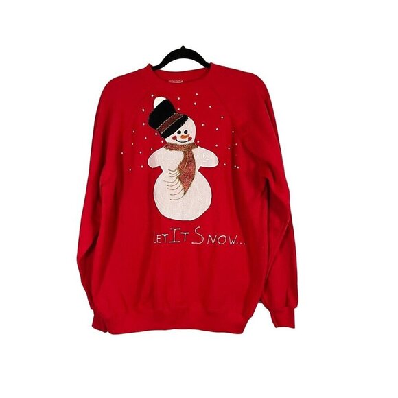 Handmade Sweatshirt Women XL Red Snowman Winter Christmas Festival Granny 80s - Picture 1 of 11